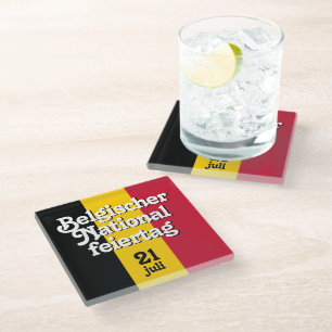 German Belgischer Nationalfeiertag Belgian Flag Glass Coaster