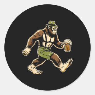 German Bigfoot Sasquatch Beer Lederhose Funny _1 Classic Round Sticker