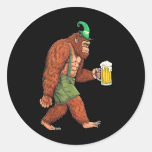 German Bigfoot Sasquatch Beer Lederhose Funny _2  Classic Round Sticker