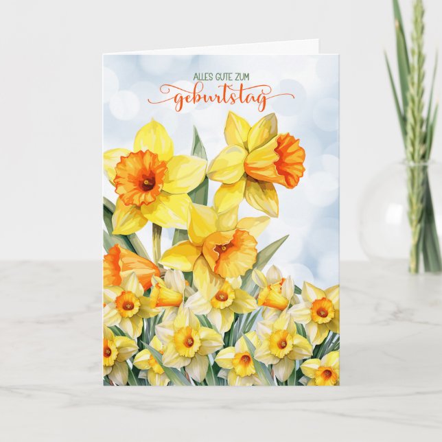 German Birthday Daffodil Garden Card (Front)