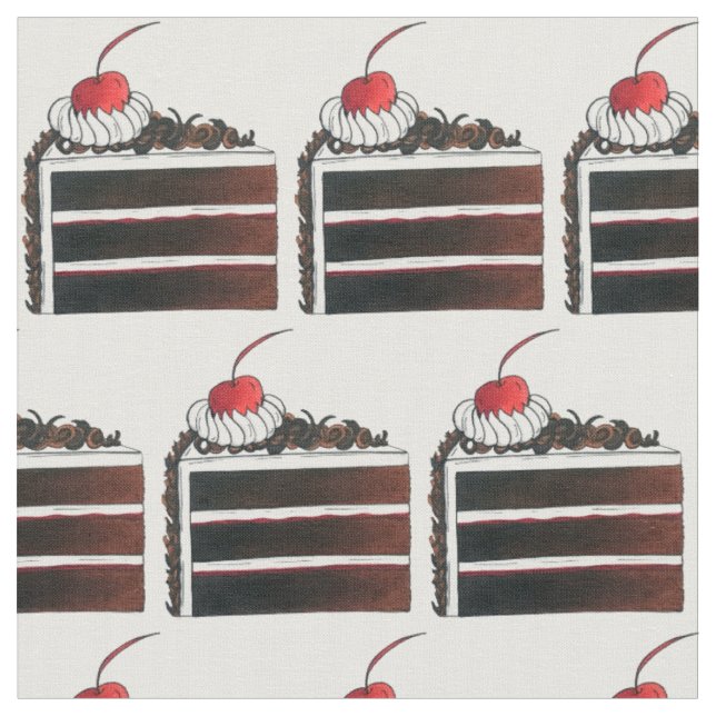 German Black Forest Cake Gâteau Slice Dessert Fabric (Close Up)