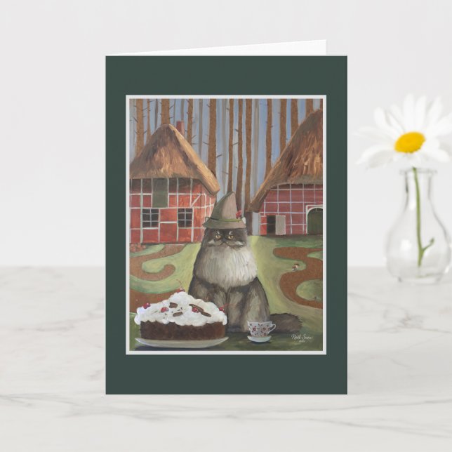  German Black Forest Cat with Cake Card (Small Plant)