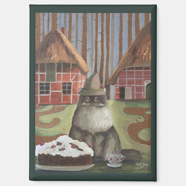  German Black Forest Cat with Cake Magnet (Front)
