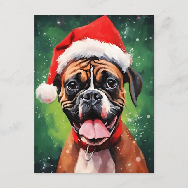German Boxer Christmas brush painting artwork Postcard (Front)
