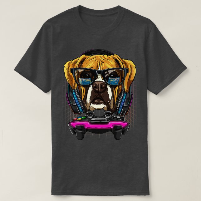 German Boxer Dog  Computer Video Game Lover Gaming T-Shirt (Design Front)