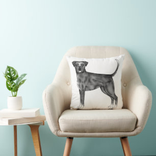 German Boxer Dog Illustration In Black And White Cushion
