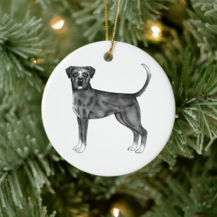 German Boxer Dog In Black And White & Custom Text Ceramic Ornament