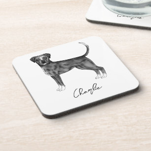 German Boxer Dog In Black And White & Custom Text Coaster