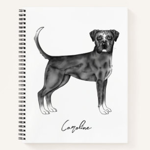 German Boxer Dog In Black And White & Custom Text Notebook