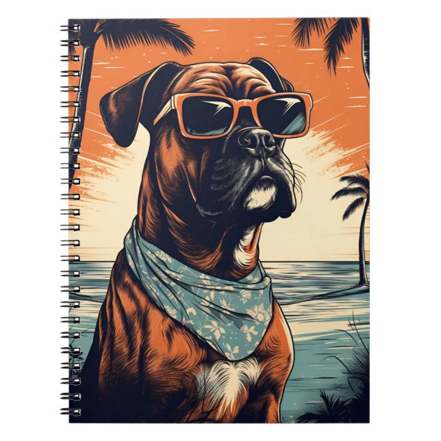 German-boxer with Sunglasses at the beach Notebook (Front)