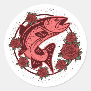 German Brown Trout Vintage Floral Art Classic Round Sticker