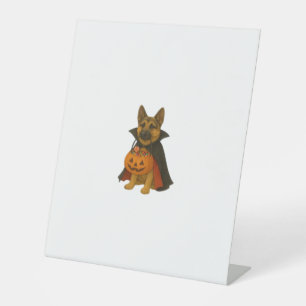 German Bulldog Halloween Dog in Vampire Costume wi Pedestal Sign