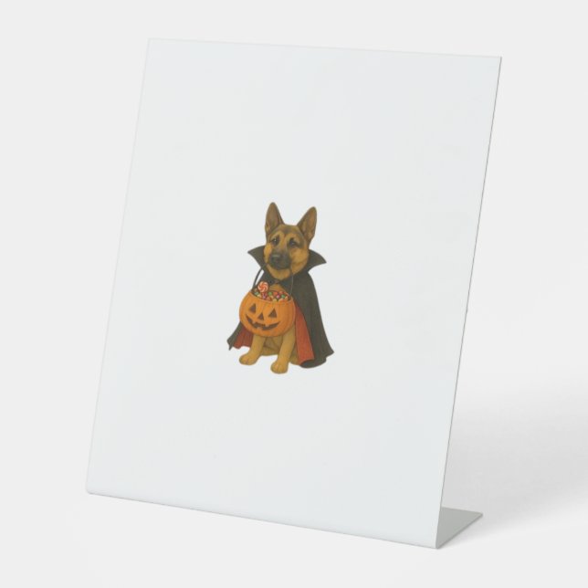 German Bulldog Halloween Dog in Vampire Costume wi Pedestal Sign (Front)