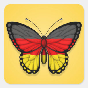 German Butterfly Flag on Yellow Square Sticker