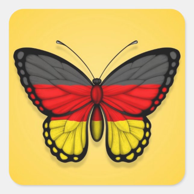 German Butterfly Flag on Yellow Square Sticker (Front)