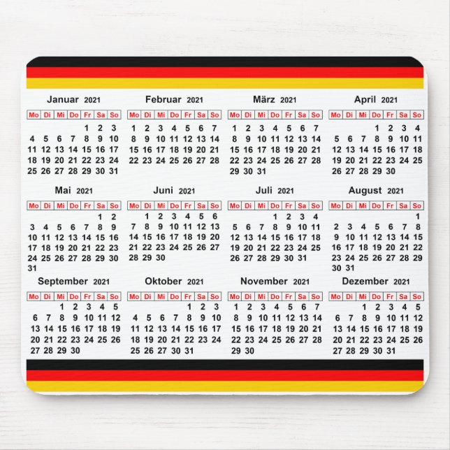 German calendar 2021 mouse pad (Front)