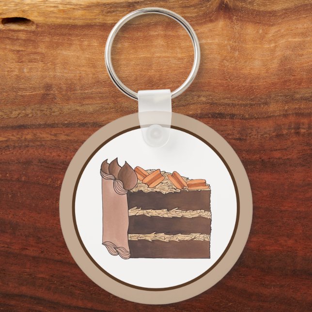 German Chocolate Cake Slice Birthday Party Piece Key Ring (Back)
