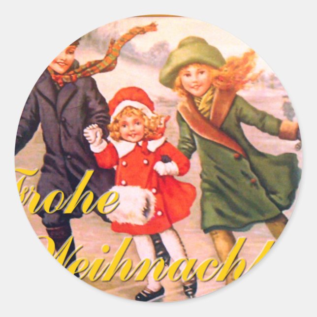 German Christmas Card Frohe Weihnachten Classic Round Sticker (Front)