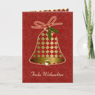 German Christmas Card with bell and holly