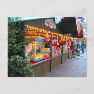 German Christmas  Market stalls Holiday Postcard