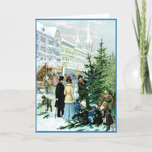 German Christmas Market Victorian Holiday Card