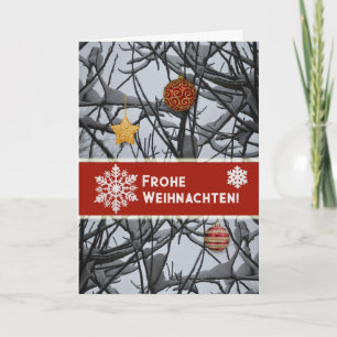 German Christmas Ornaments on Snowy Branches Holiday Card