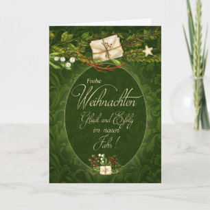 German Christmas Retro Cream and Green Holiday Card