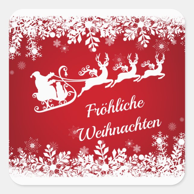 German Christmas - Snowflakes, Santa, reindeer Square Sticker (Front)
