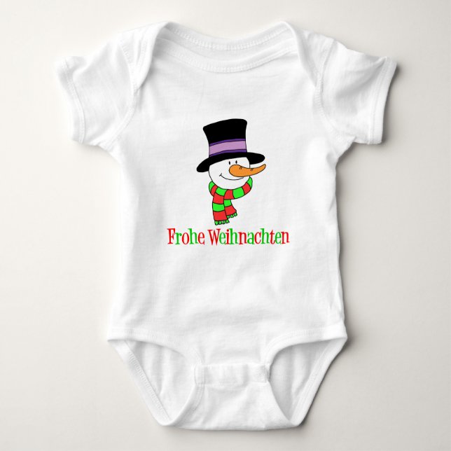 German Christmas Snowman Baby Bodysuit (Front)