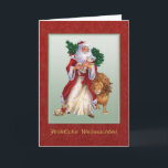 German Christmas - St.Nicolas, lion, rabbit Card<br><div class="desc">St.Nicolas carrying a christmas tree. With him is a lion and rabbit. He holds a lamb in his hand. Old-fashioned Father Christmas,  European in style - with some repair work done. Beautiful card depicting St.Nicolas giving the gifts of love and friendship to all</div>