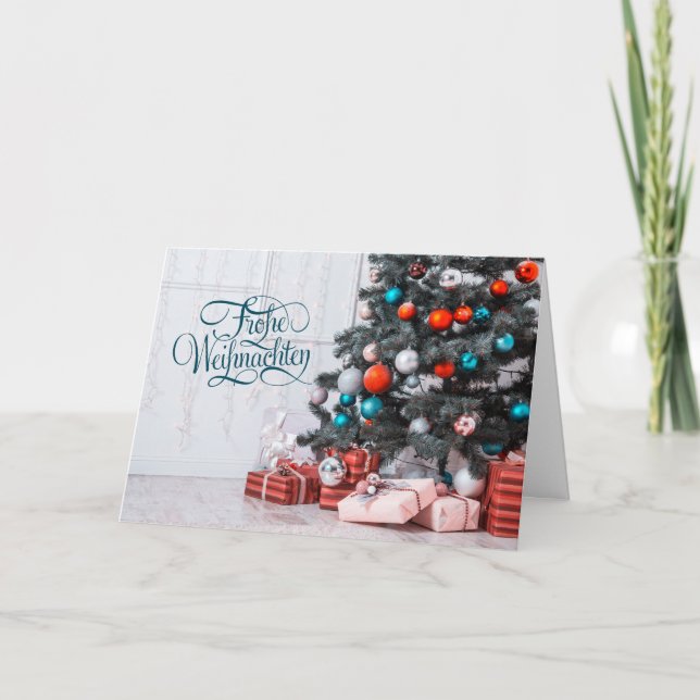 German Christmas Tree Baubles Holiday Card (Front)