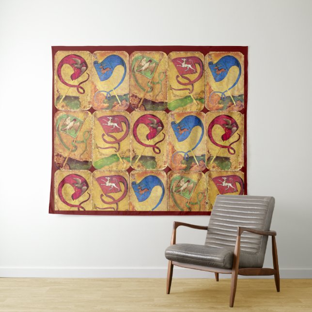 German Court Cards Flags /Dogs,Deers,Falcons,Ducks Tapestry (In Situ (Horizontal))