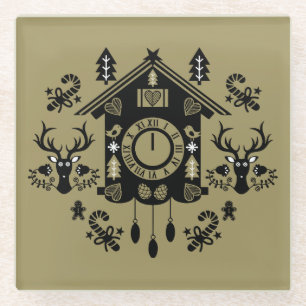 German Cuckoo Clock Christmas Glass Coaster