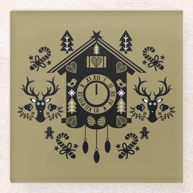 German Cuckoo Clock Christmas Glass Coaster (Front)