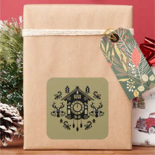 German Cuckoo Clock Christmas Square Sticker