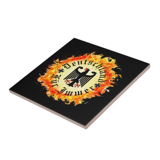 German/Deutschland Forever/eagle/iron cross/fire Ceramic Tile (Side)