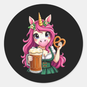 German Drindl Unicorn Beer Pretzel Funny Party _1  Classic Round Sticker