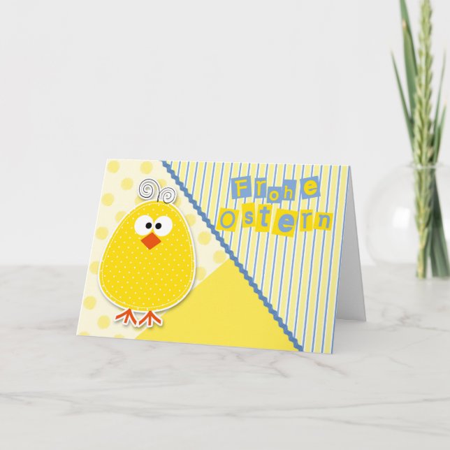 GERMAN Easter Chick in Blue and Yellow Children's Card (Front)