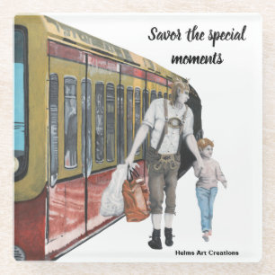 German Elf Berlin Train Trip Fantasy Glass Coaster