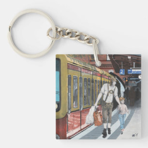 German Elf Family Shopping Fantasy Art Keychain