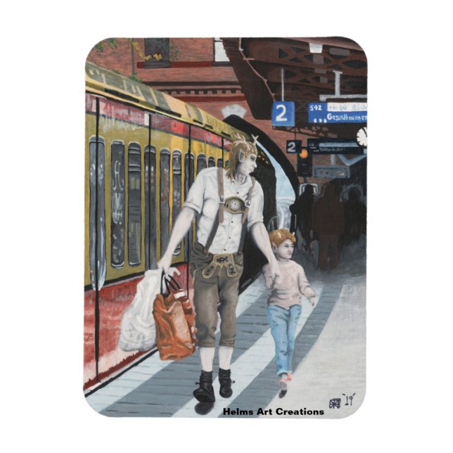 German Elf Train Trip Fantasy Refrigerator Magnet (Vertical)