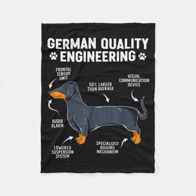 German Engineering Dachshund Lover Funny Doxie Dog Fleece Blanket (Front)