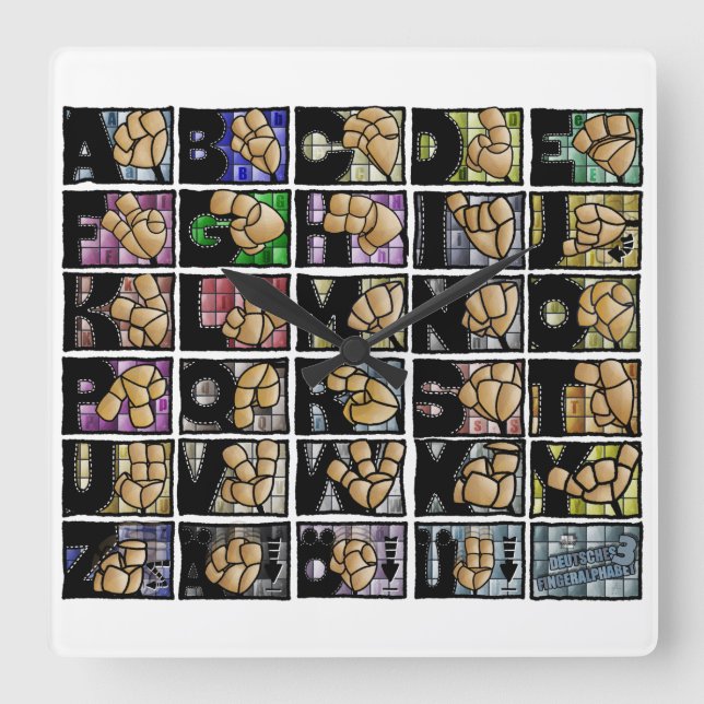 German Fingerspell 3 (2025) Square Wall Clock (Front)