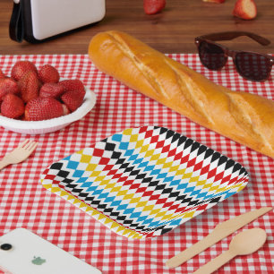 German Flag Colours Blue Diamonds Oktoberfest Paper Plate