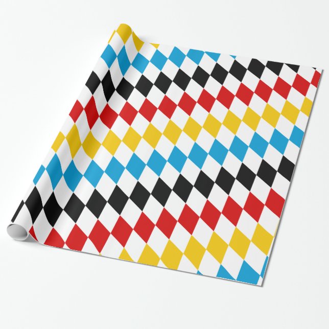 German Flag Colours Blue Diamonds Oktoberfest Wrapping Paper (Unrolled)