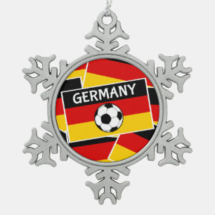 German Flag Football Snowflake Pewter Christmas Ornament