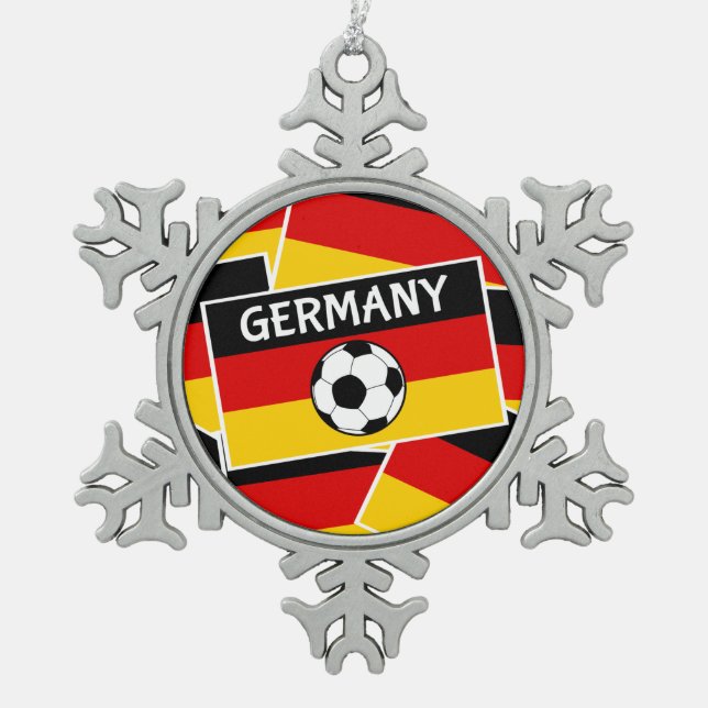 German Flag Football Snowflake Pewter Christmas Ornament (Front)