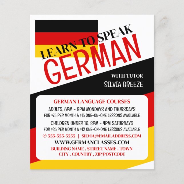 German Flag, German Language Course Advertising Flyer (Front)