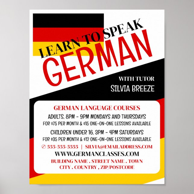 German Flag, German Language Course Advertising Poster (Front)