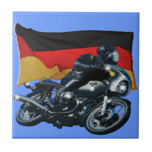 German Flag & Motorbike Rider Ceramic Tile